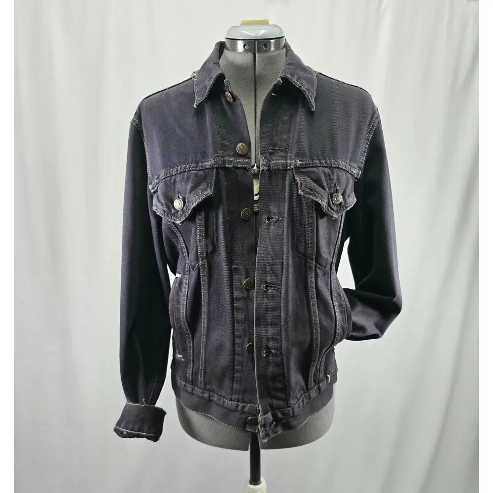 Custom Distressed Jean 90s Grunge‎ Patchwork Painted Denim Levis Trucker Jacket - Picture 2 of 15